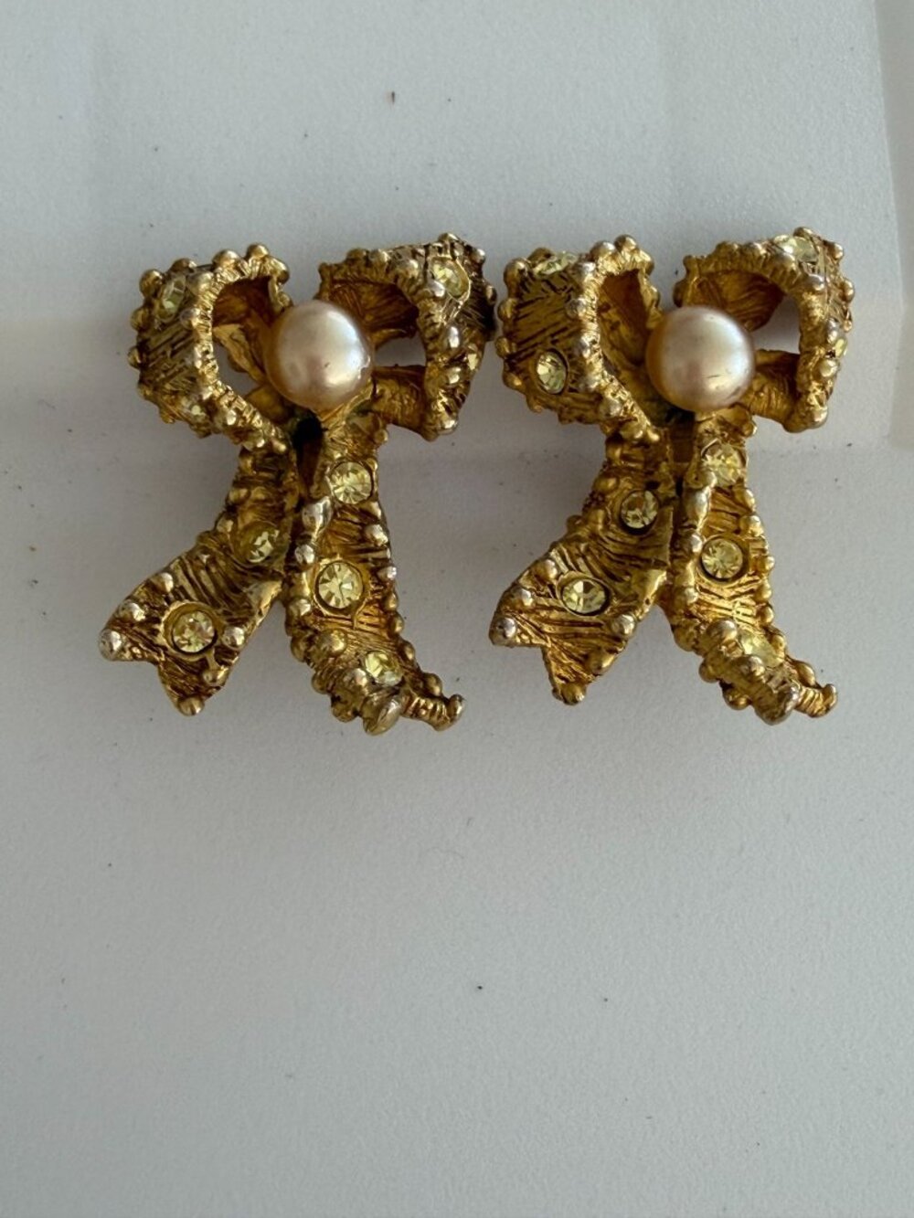 LORENZ BAUMER Paris Vintage Signed Gold Tone Bow Earrings